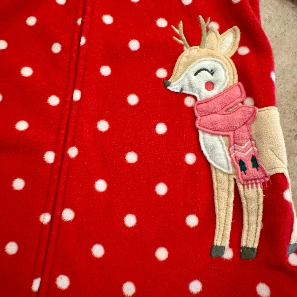 Carter's -Red Polka Dot Fleece Holiday Footie with Reindeer, Size 12M